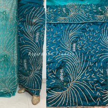 Load image into Gallery viewer, Enhancing Teal Green Handcrafted Crystal Shiny Stone Beaded Net Lace George Wrapper Set - NLDG262