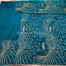 Load image into Gallery viewer, Enhancing Teal Green Handcrafted Crystal Shiny Stone Beaded Net Lace George Wrapper Set - NLDG262