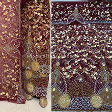 Load image into Gallery viewer, Bright Maroon Crystal Stone Beaded with Gold Leaf Work George Wrapper Set with Heavy work Blouse - NLDG265