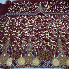 Load image into Gallery viewer, Bright Maroon Crystal Stone Beaded with Gold Leaf Work George Wrapper Set with Heavy work Blouse - NLDG265