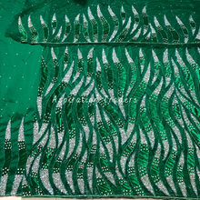 Load image into Gallery viewer, Glossy Green With Velvet Patch Bling Beaded Work George Wrapper Set- NLDG266