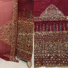 Load image into Gallery viewer, Burgundy Heavy Beaded Work George Wrapper Set- NLDG267