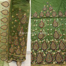 Load image into Gallery viewer, Rustic Olive Green Crystal Beaded With Fringes Work George Wrapper Set- NLDG268