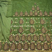 Load image into Gallery viewer, Rustic Olive Green Crystal Beaded With Fringes Work George Wrapper Set- NLDG268