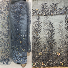 Load image into Gallery viewer, Iconic Grey Crystal Stone Bling Beaded Net Lace George Wrapper Set - NLDG270