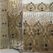 Load image into Gallery viewer, Warm White with Heavy Gold Stone Beaded Net Lace George Wrapper Set - NLDG272