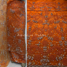 Load image into Gallery viewer, Impressive Orange Bling work stone beaded Rose Designer George Wrapper Set - NLDG273