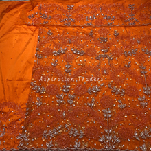 Load image into Gallery viewer, Impressive Orange Bling work stone beaded Rose Designer George Wrapper Set - NLDG273