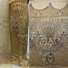 Load image into Gallery viewer, Stunning Burnt Orange Heavy Crystal Stone Beaded with Fringes work George Wrapper Set - NLDG274