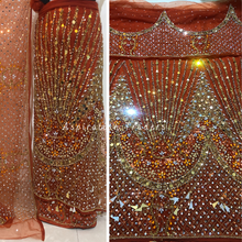 Load image into Gallery viewer, Stunning Burnt Orange Heavy Crystal Stone Beaded with Fringes work George Wrapper Set - NLDG274