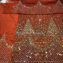 Load image into Gallery viewer, Stunning Burnt Orange Heavy Crystal Stone Beaded with Fringes work George Wrapper Set - NLDG274