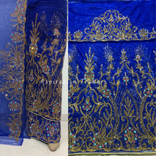 Load image into Gallery viewer, Bold Royal Blue Crystal Stone Beaded Net Lace George Wrapper Set - NLDG277