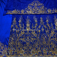 Load image into Gallery viewer, Bold Royal Blue Crystal Stone Beaded Net Lace George Wrapper Set - NLDG277