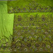 Load image into Gallery viewer, Classy Orange Heavy Sequined work Bling Beaded Net Lace George Wrapper Set - NLDG279