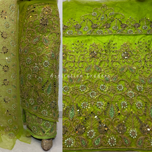 Load image into Gallery viewer, Classy Orange Heavy Sequined work Bling Beaded Net Lace George Wrapper Set - NLDG279