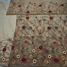 Load image into Gallery viewer, Stunning Gold French Beaded With Flower Work Designer George Wrapper Set - NLDG280