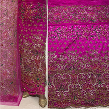 Load image into Gallery viewer, Festive Fuschia Pink With Heavy Multi Colour crystal Stone Beaded Designer George Wrapper Set - NLDG281