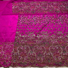 Load image into Gallery viewer, Festive Fuschia Pink With Heavy Multi Colour crystal Stone Beaded Designer George Wrapper Set - NLDG281