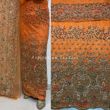 Load image into Gallery viewer, Festive Fuschia Pink With Heavy Multi Colour crystal Stone Beaded Designer George Wrapper Set - NLDG281