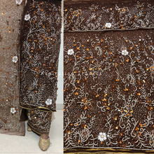 Load image into Gallery viewer, Cold Peach 3D petal Flower Work Crystal Stone Beaded George Wrapper Set - NLDG282