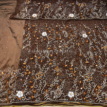 Load image into Gallery viewer, Cold Peach 3D petal Flower Work Crystal Stone Beaded George Wrapper Set - NLDG282