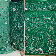 Load image into Gallery viewer, Cold Peach 3D petal Flower Work Crystal Stone Beaded George Wrapper Set - NLDG282