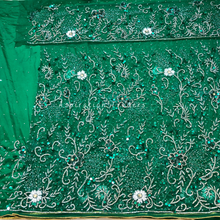 Load image into Gallery viewer, Cold Peach 3D petal Flower Work Crystal Stone Beaded George Wrapper Set - NLDG282