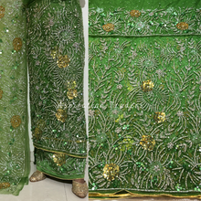 Load image into Gallery viewer, Glossy Olive Green Heavy Silver Stone beaded with 3d flower Work George Wrapper Set - NLDG283