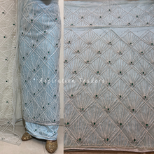 Load image into Gallery viewer, Elegant Powder Blue Minimal Pearl Work with Green Stone Beaded Designer George Wrapper Set - NLDG284