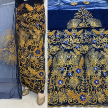 Load image into Gallery viewer, Opulent Navy Blue Machine Work with Handcrafted Stone Beaded George Wrapper Set - NLDG287