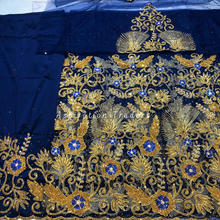 Load image into Gallery viewer, Opulent Navy Blue Machine Work with Handcrafted Stone Beaded George Wrapper Set - NLDG287