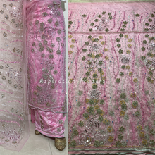 Load image into Gallery viewer, Bloomy Baby Pink Heavy Multi Crystal stone Beaded George Wrapper Set - NLDG288