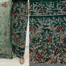 Load image into Gallery viewer, Fresh Green Heavy Crystal Stone beaded flower design Net Lace George Wrapper Set - NLDG297