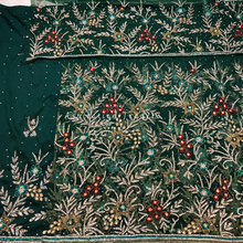 Load image into Gallery viewer, Fresh Green Heavy Crystal Stone beaded flower design Net Lace George Wrapper Set - NLDG297