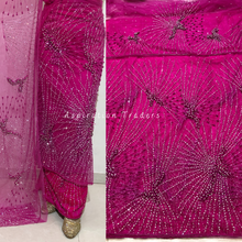 Load image into Gallery viewer, Elegant Pink with Shiny Stone Beaded George Wrapper Set with Blouse - NLDG298