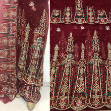 Load image into Gallery viewer, Classy Maroon multi Cystal Stone Beaded Net Lace George Wrapper Set with Blouse   - NLDG301