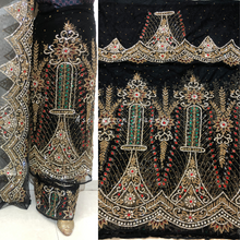 Load image into Gallery viewer, Trendy Black multi shiny Cystal Stone Beaded Net Lace George Wrapper Set with Blouse   - NLDG302