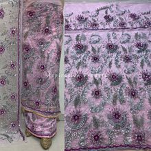 Load image into Gallery viewer, Gloomy Baby Pink Sequined Work Net Lace George Wrapper Set with Blouse   - NLDG304