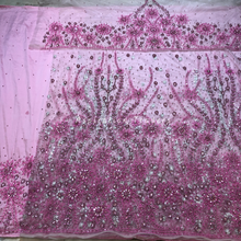 Load image into Gallery viewer, Warm Baby Pink Heavy Bling Beaded Net Lace George Wrapper Set with Blouse - NLDG305