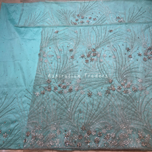Load image into Gallery viewer, Soothing Beige Crystal Stone Freanch Beaded  Net Lace George Wrapper Set with  Blouse   - NLDG307