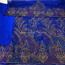 Load image into Gallery viewer, Snazzy Royal Blue Multi Colour Crystal Stone Beaded George Wrapper Set with Blouse - NLDG308