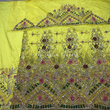 Load image into Gallery viewer, Exclusive Yellow Heavy Multi Colour Crystal Stone Beaded Net Lace George Wrapper Set with  Blouse   - NLDG309