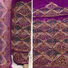 Load image into Gallery viewer, Stunning Red Heavy Crystal Stone Net Lace George Wrapper Set with  Blouse   - NLDG311