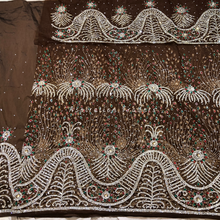 Load image into Gallery viewer, Bright Brown Heavy Silver Stone Beaded Net Lace George Wrapper Set with  Blouse   - NLDG315
