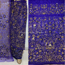 Load image into Gallery viewer, Bold Purple  Heavy Gold Crystal stone Beaded Net Lace George Wrapper Set with  Blouse   - NLDG318