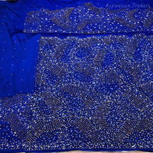 Load image into Gallery viewer, Royal Blue Heavy crystal stone beaded Net Lace George Wrapper Set with  Blouse   - NLDG323