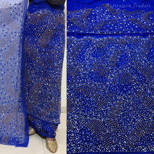 Load image into Gallery viewer, Royal Blue Heavy crystal stone beaded Net Lace George Wrapper Set with  Blouse   - NLDG323