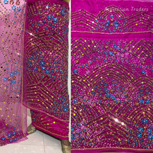 Load image into Gallery viewer, Fresh Olive Green Heavy Crystal Stone beaded Net Lace George Wrapper Set with Blouse - NLDG326