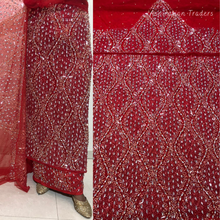 Load image into Gallery viewer, Enhancing Grey Heavy Crystal Stone beaded Net Lace George Wrapper Set with Blouse - NLDG327