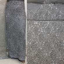 Load image into Gallery viewer, Enhancing Grey Heavy Crystal Stone beaded Net Lace George Wrapper Set with Blouse - NLDG327